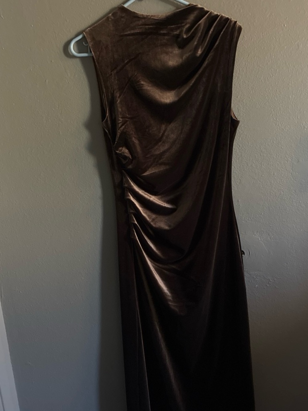 H&M Brown Velvet Draped Midi Dress